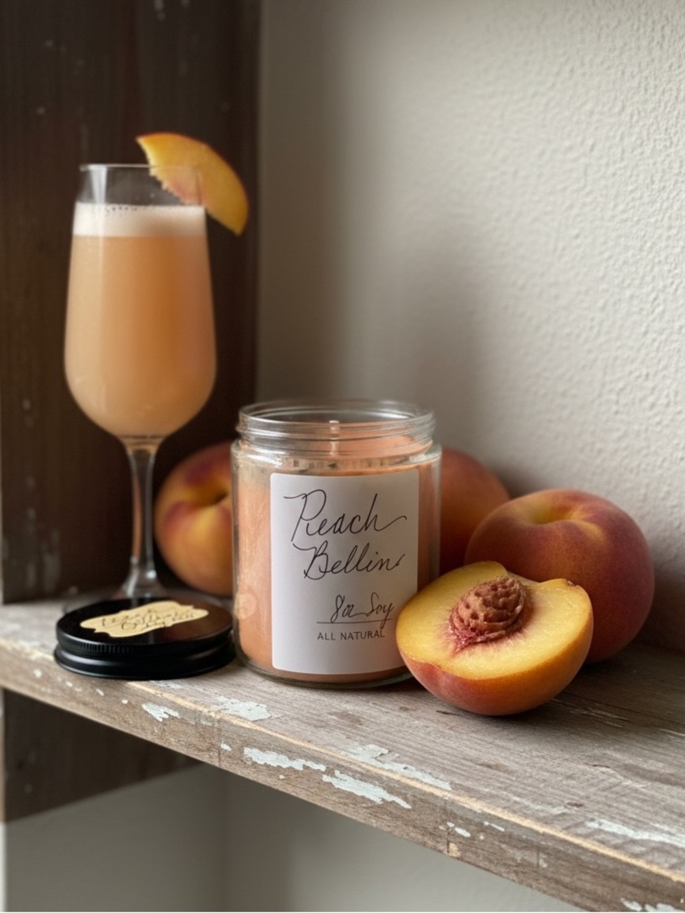 Handcrafted, HandPoured Peach Bellini Scented Soy Candle - 8 oz
NWT
